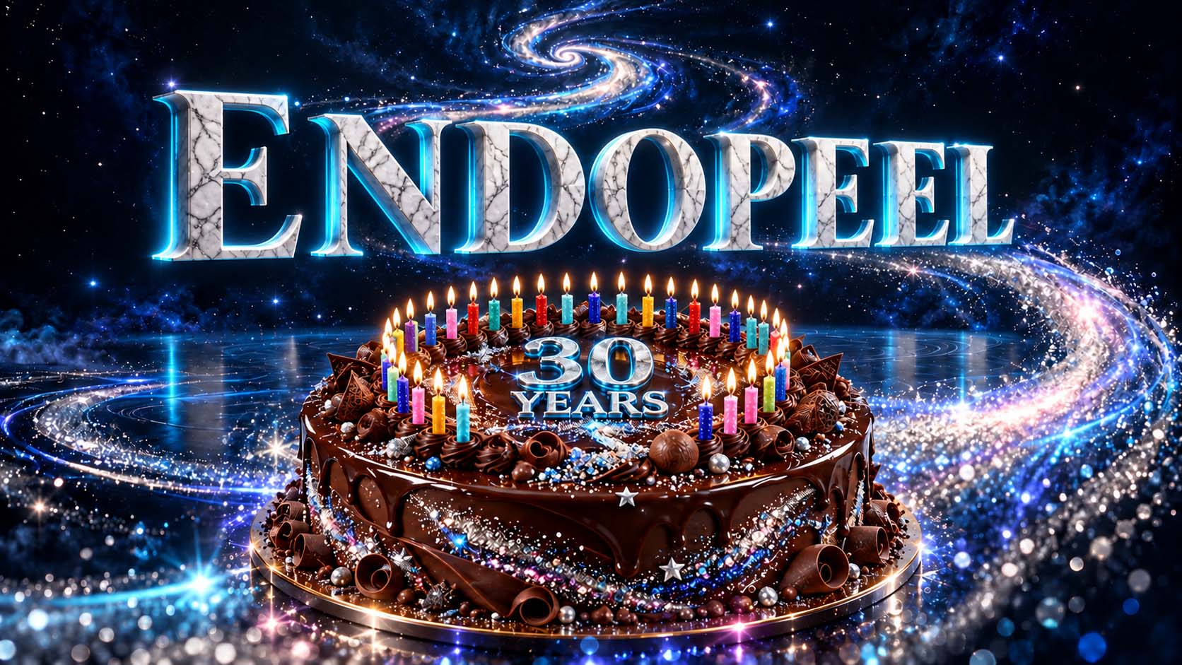 Endopeel 30 years anniversary with a Swiss chocolate cake and silver-azure stardust