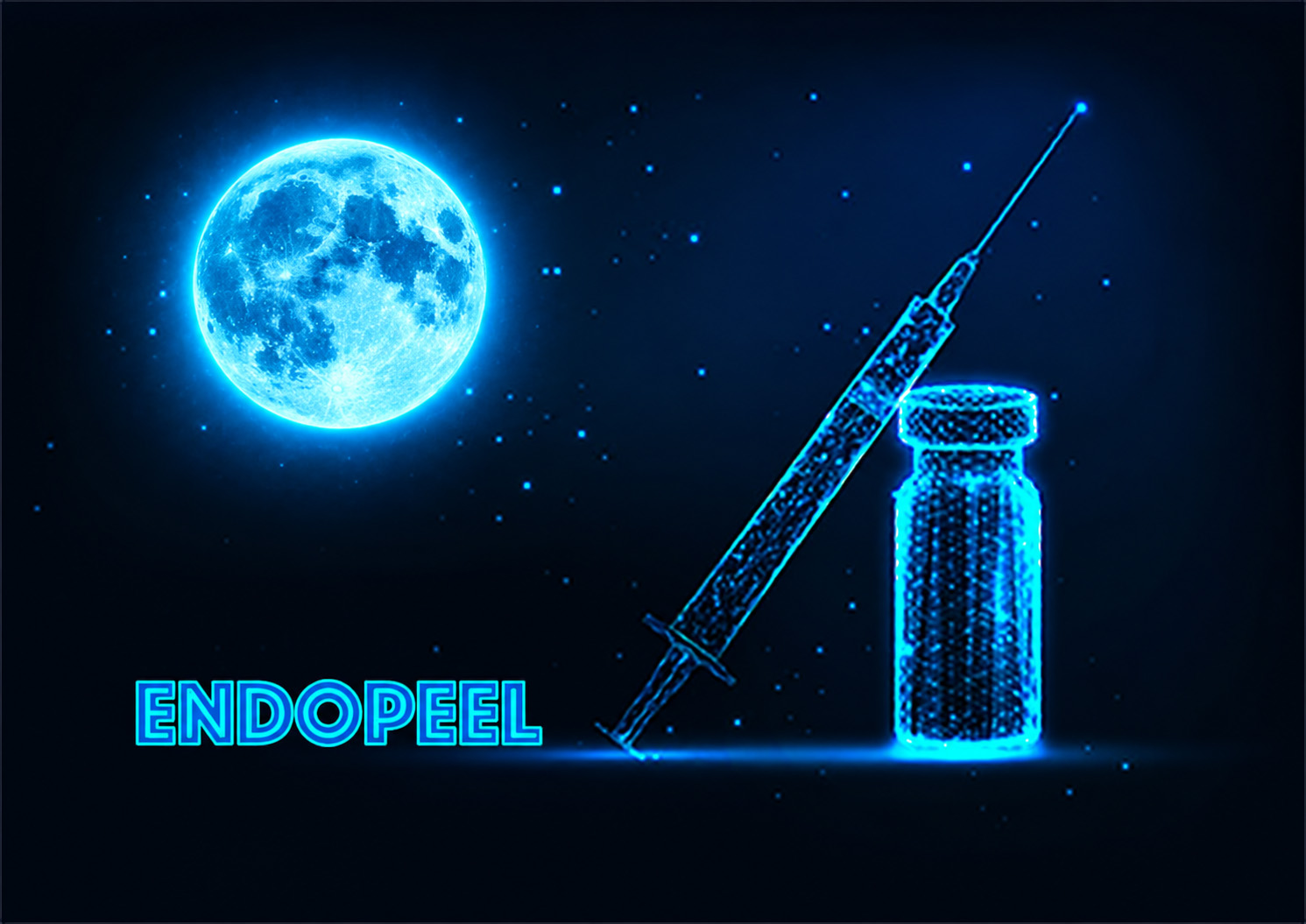 Endopeel syringe and vial with a phosphorescent azure moon