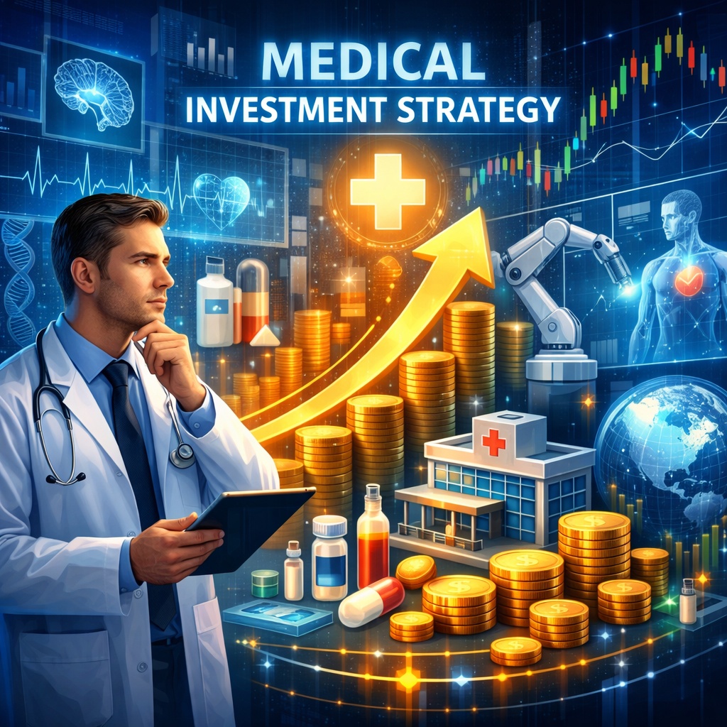 Strategic medical domain investment visual representing premium .com assets