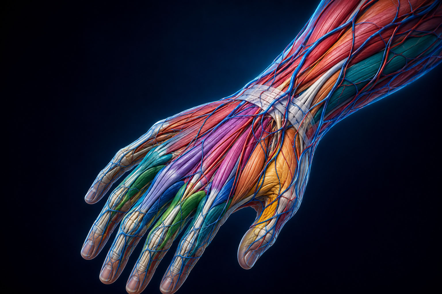 Hand muscle and vein anatomy supporting Myomodulation-based hand rejuvenation