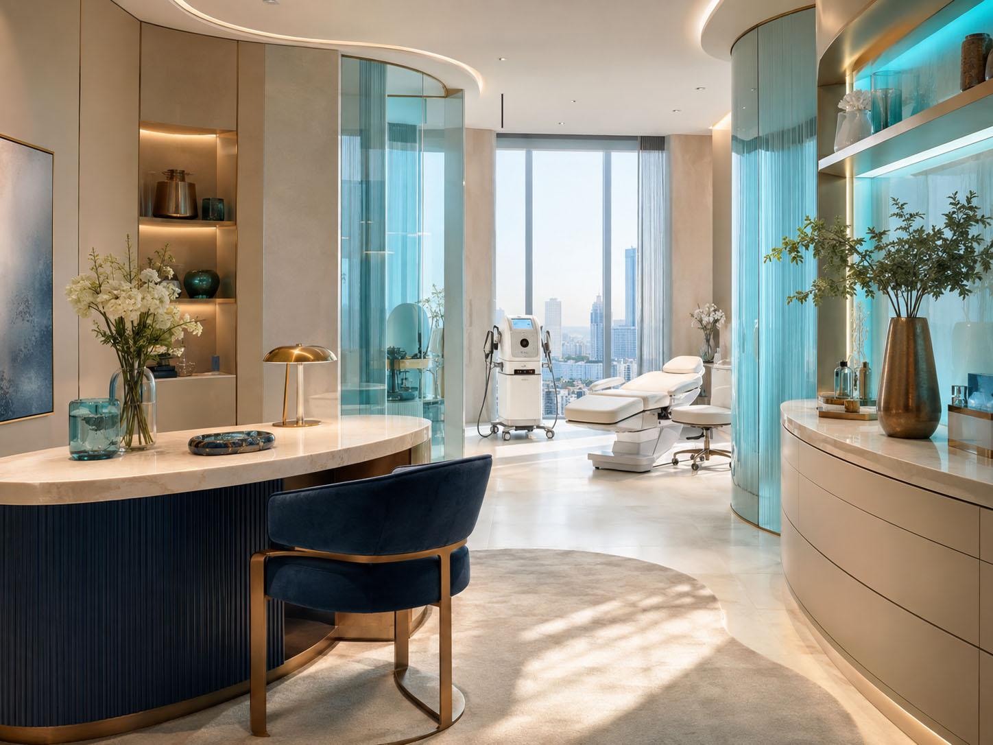Elegant medical aesthetic clinic consultation and treatment environment